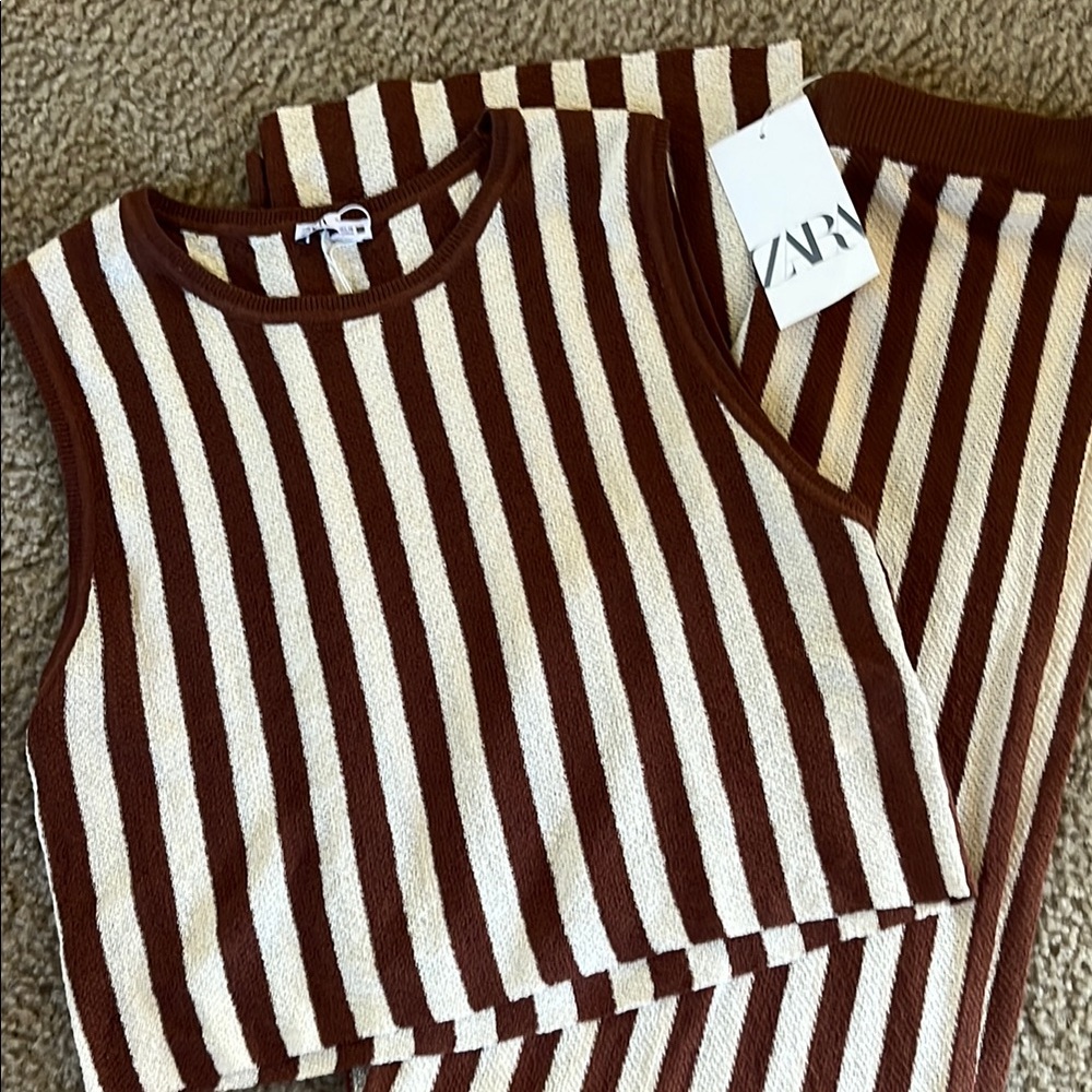 ZARA Brown and White Striped Set